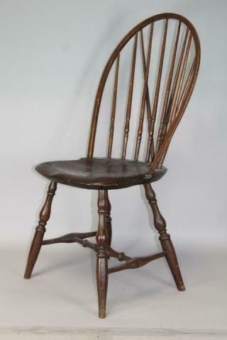 RARE 18TH C RHODE ISLAND BRACE BACK WINDSOR CHAIR BOLD TURNINGS PIPE STEM BACK 2