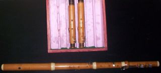 Rare Antique 18th Century Boxwood Flute Florio 6 Silver Keys 3 Corps De Rechange
