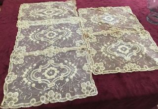 5 - Antique Belgium Brussels Princess Net Lace Placemats Doilies Textiles 19 " X 12