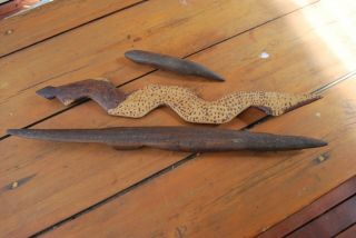 Three Old Aboriginal Carvings Snake And 2 Lizards 1960s Apy Lands