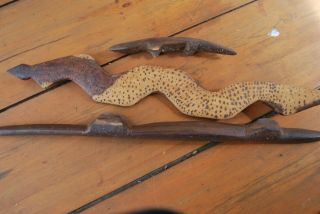 Three old aboriginal carvings snake and 2 lizards 1960s APY Lands 2