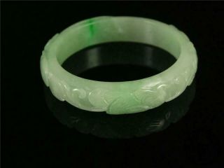Fine Chinese Jadeite Emerald Jade Bangle Bracelet peach,  bat & ruyi,  blessing 3