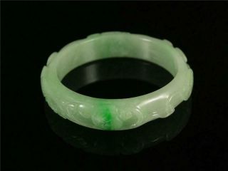 Fine Chinese Jadeite Emerald Jade Bangle Bracelet peach,  bat & ruyi,  blessing 4