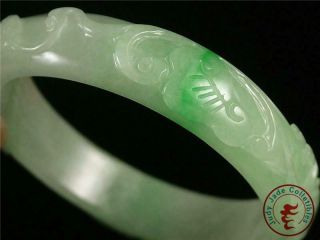 Fine Chinese Jadeite Emerald Jade Bangle Bracelet peach,  bat & ruyi,  blessing 5