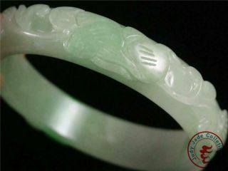 Fine Chinese Jadeite Emerald Jade Bangle Bracelet peach,  bat & ruyi,  blessing 7