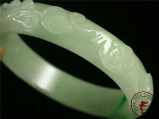 Fine Chinese Jadeite Emerald Jade Bangle Bracelet peach,  bat & ruyi,  blessing 8