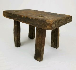 Primitive Wooden Milking Stool Footstool Mortise Legs Rustic Farm Decor Antique