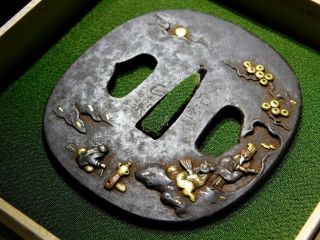 SIGNED Chinese Story TSUBA 18 - 19thC Japanese Antique Edo Koshirae 3