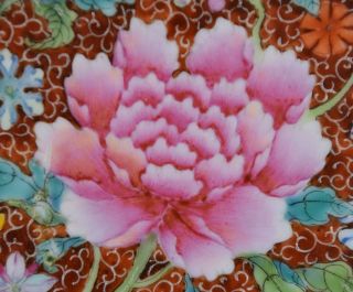 Chinese Porcelain Plate Flowers & Bats Qianlong Mark Republic Period Millefleur 11