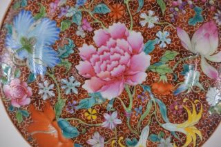 Chinese Porcelain Plate Flowers & Bats Qianlong Mark Republic Period Millefleur 4