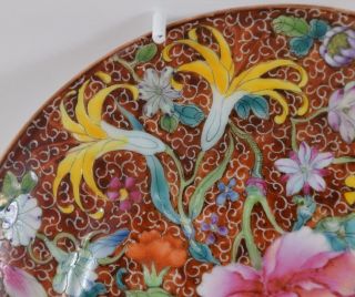 Chinese Porcelain Plate Flowers & Bats Qianlong Mark Republic Period Millefleur 5