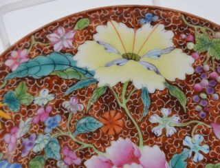 Chinese Porcelain Plate Flowers & Bats Qianlong Mark Republic Period Millefleur 6