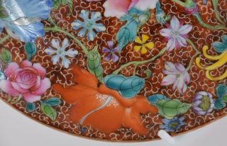 Chinese Porcelain Plate Flowers & Bats Qianlong Mark Republic Period Millefleur 7