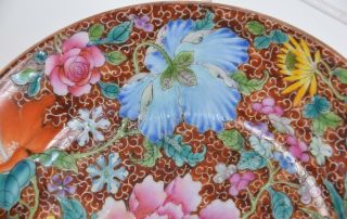 Chinese Porcelain Plate Flowers & Bats Qianlong Mark Republic Period Millefleur 9