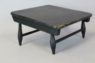 RARE 19TH C MT LEBANON SHAKER COMMUNITY FOOT STOOL IN BLACK PAINT 2