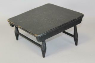 RARE 19TH C MT LEBANON SHAKER COMMUNITY FOOT STOOL IN BLACK PAINT 3