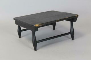 RARE 19TH C MT LEBANON SHAKER COMMUNITY FOOT STOOL IN BLACK PAINT 7