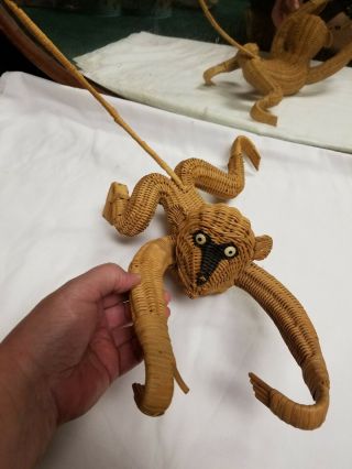 Unique Mario Lopez Torres Style Wicker Rattan Hanging Monkey Sculpture 18 " Long