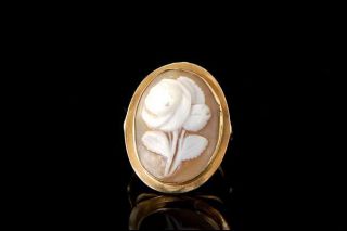 Old Victorian 14k Gold Carved Rose Flower Cameo Ring A20681