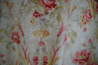 Over 2 yds French floral print fabric,  from an unpicked quilt/bouti,  circa 1900 9