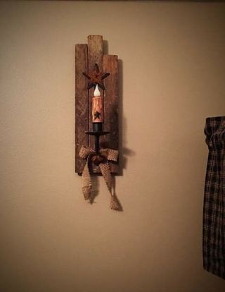 Authentic Amish Wood Tobacco Lath Candle Sconces - Primitive Home Decor 2