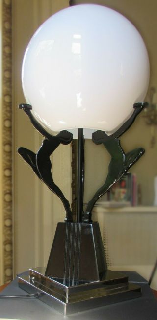 VERY RARE ART DECO GLOBE LAMP 3 WOMEN HOLD UP 12
