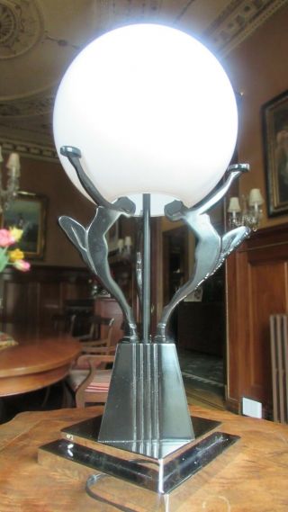 VERY RARE ART DECO GLOBE LAMP 3 WOMEN HOLD UP 3