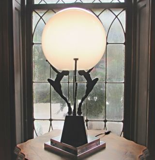 VERY RARE ART DECO GLOBE LAMP 3 WOMEN HOLD UP 6