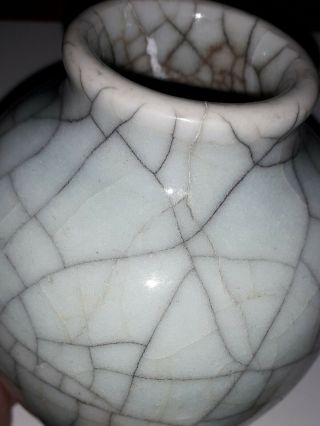 Antique Qing 18/19th C Ming Dy Ge Guan Type Celadon Double Crackle Vase RARE a/f 10