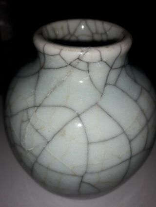 Antique Qing 18/19th C Ming Dy Ge Guan Type Celadon Double Crackle Vase RARE a/f 12