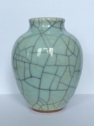 Antique Qing 18/19th C Ming Dy Ge Guan Type Celadon Double Crackle Vase Rare A/f