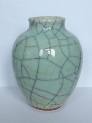 Antique Qing 18/19th C Ming Dy Ge Guan Type Celadon Double Crackle Vase RARE a/f 2