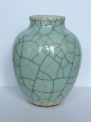 Antique Qing 18/19th C Ming Dy Ge Guan Type Celadon Double Crackle Vase RARE a/f 3