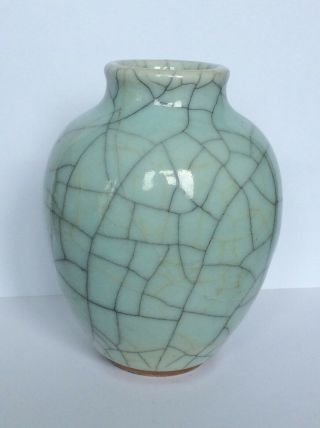 Antique Qing 18/19th C Ming Dy Ge Guan Type Celadon Double Crackle Vase RARE a/f 4
