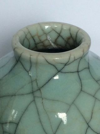 Antique Qing 18/19th C Ming Dy Ge Guan Type Celadon Double Crackle Vase RARE a/f 6