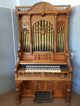 Eastlake Victorian Period Oak Reed Organ W/wood Pipe Upper Decor 96 " H X 56 " W