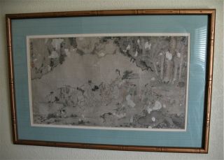 Antique 18th Century Or Older Chinese Scroll Painting On Silk " Procession "