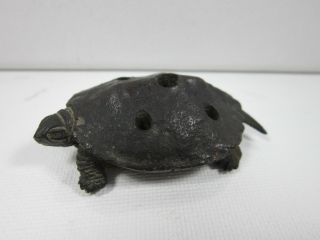 Japanese Signed Bronze Metal Turtle Flower Frog Incense Burner Okimono Figurine