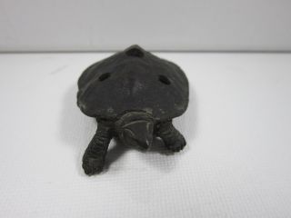 Japanese Signed Bronze Metal Turtle Flower Frog Incense Burner Okimono Figurine 2
