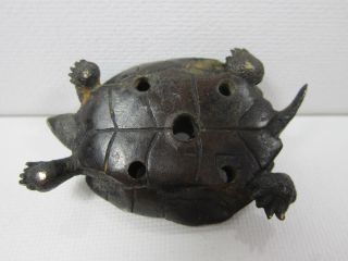 Japanese Signed Bronze Metal Turtle Flower Frog Incense Burner Okimono Figurine 7