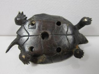 Japanese Signed Bronze Metal Turtle Flower Frog Incense Burner Okimono Figurine 8