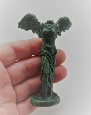 Scarce Ancient Roman Bronze Statuette Winged Nike Circa 200 - 300ad