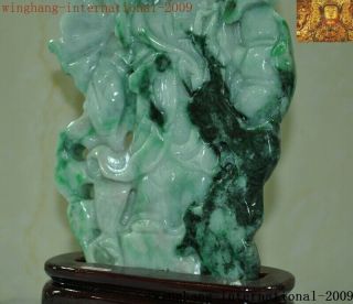 Natural Emerald Jade Jadeite carved lotus Kwan - Yin GuanYin goddess Buddha statue 10