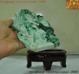 Natural Emerald Jade Jadeite carved lotus Kwan - Yin GuanYin goddess Buddha statue 12