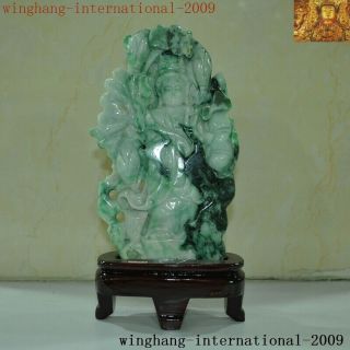Natural Emerald Jade Jadeite Carved Lotus Kwan - Yin Guanyin Goddess Buddha Statue