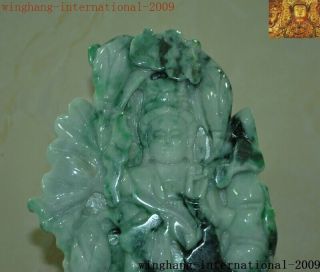 Natural Emerald Jade Jadeite carved lotus Kwan - Yin GuanYin goddess Buddha statue 2