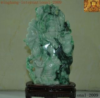 Natural Emerald Jade Jadeite carved lotus Kwan - Yin GuanYin goddess Buddha statue 4