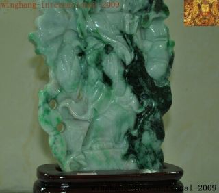 Natural Emerald Jade Jadeite carved lotus Kwan - Yin GuanYin goddess Buddha statue 7
