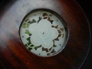 A ANTIQUE CHINESE WOOD COVER WITH CARVED JADE PLAQUE INSERT 11