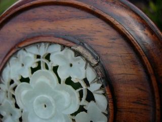 A ANTIQUE CHINESE WOOD COVER WITH CARVED JADE PLAQUE INSERT 12